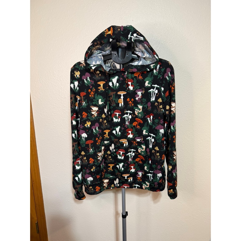 L.A. Soul Mushroom Print Hoodie Black Cottagecore Sweatshirt HD-282 Small NWT